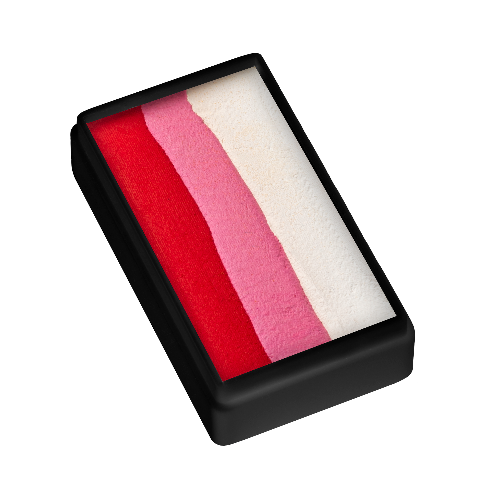 The Infinityfaces Face Paint & Body Paint Aqua - Rose One Stroke (30g) is a rectangular palette with three horizontal stripes of red, pink, and white face paint in a black plastic container.