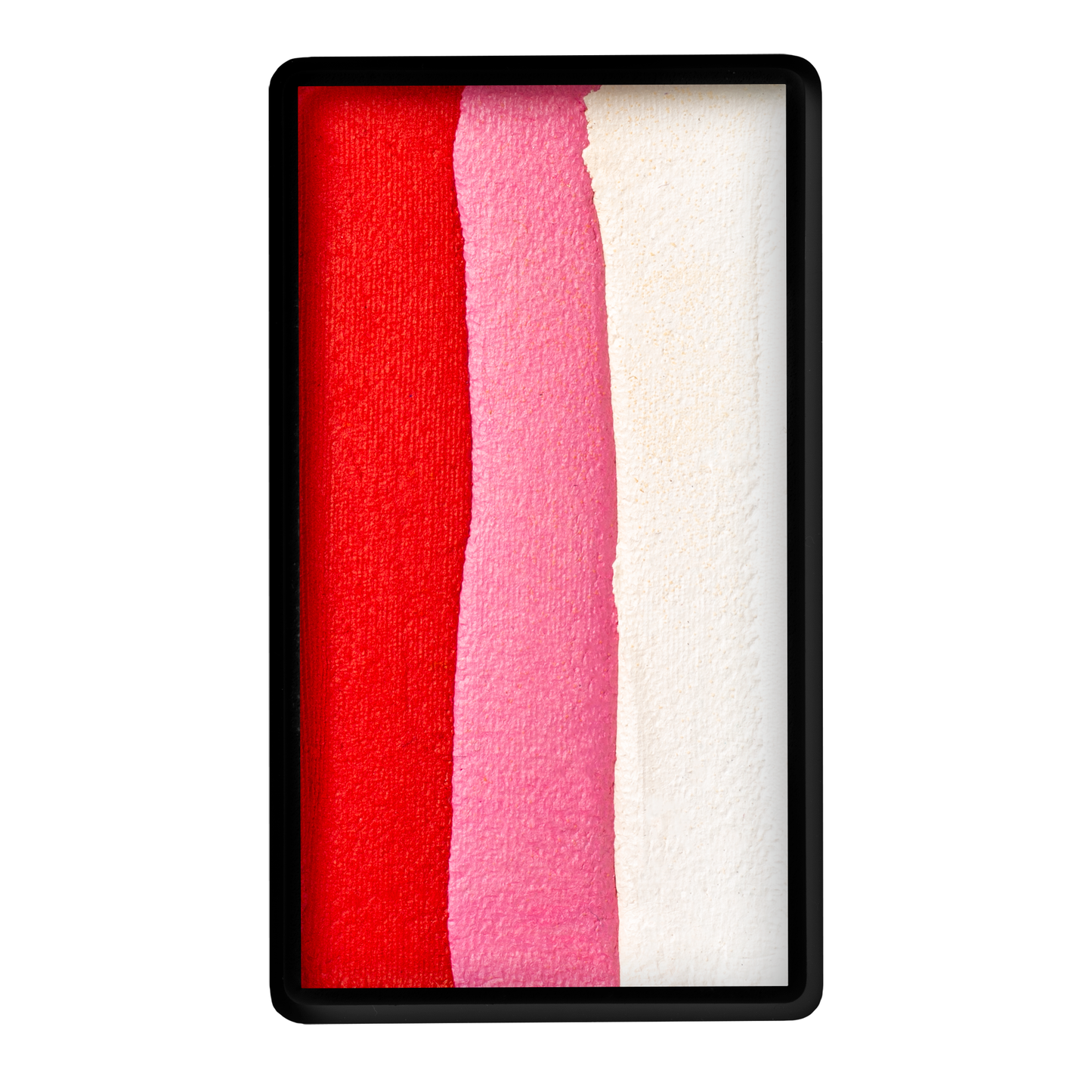 The Infinityfaces Face Paint & Body Paint Aqua - Rose One Stroke (30g) features a rectangular pan with three vertical stripes—red, pink, and off-white—set within a sleek black frame.