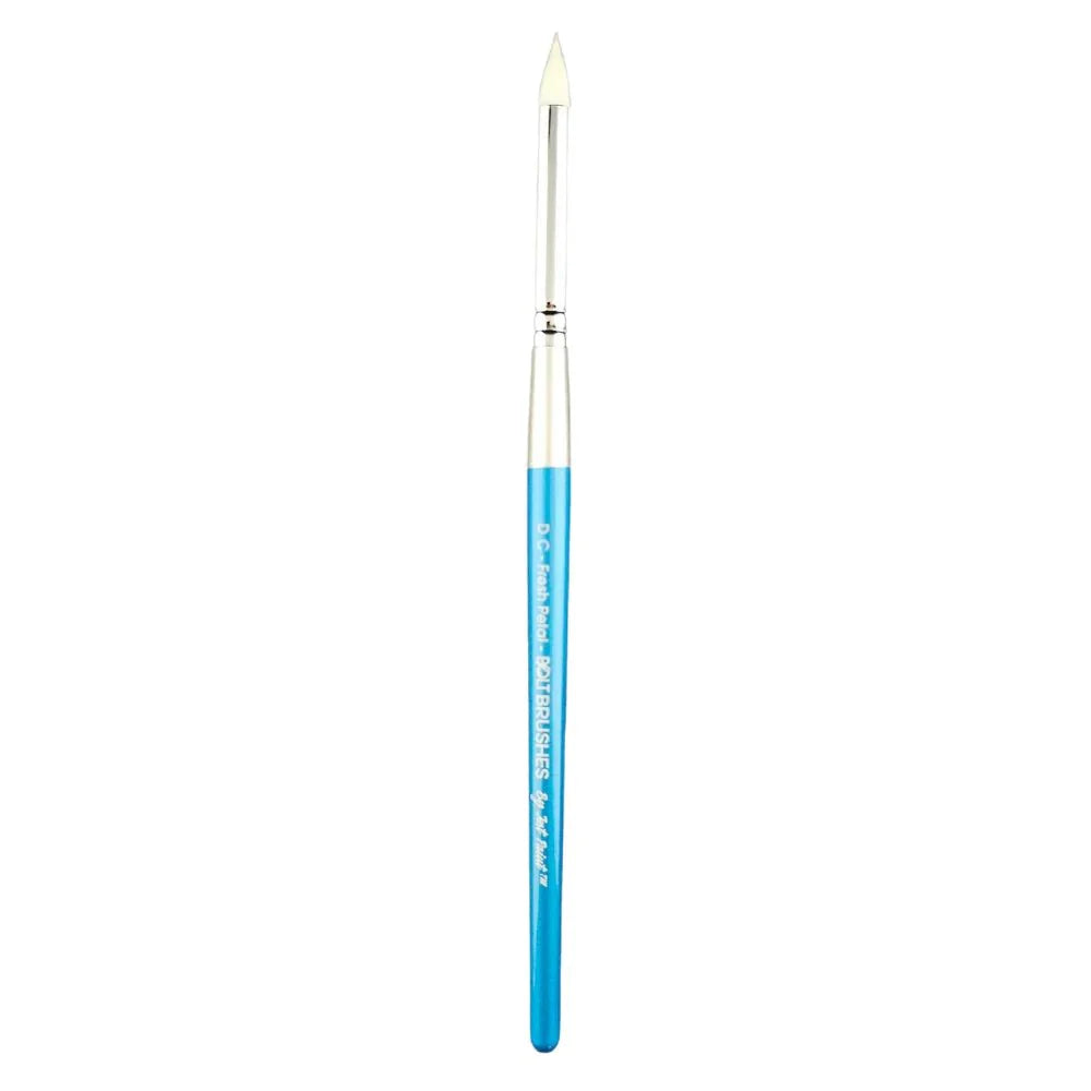 The Infinity Faces Brushes Bolt - Diamond Collection - Fresh Petal is a blue-handled tool with a pointed white silicone tip and silver ferrule, resembling a paintbrush, ideal for art or crafting.