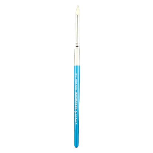 The Infinity Faces Brushes Bolt - Diamond Collection - Fresh Petal is a blue-handled tool with a pointed white silicone tip and silver ferrule, resembling a paintbrush, ideal for art or crafting.