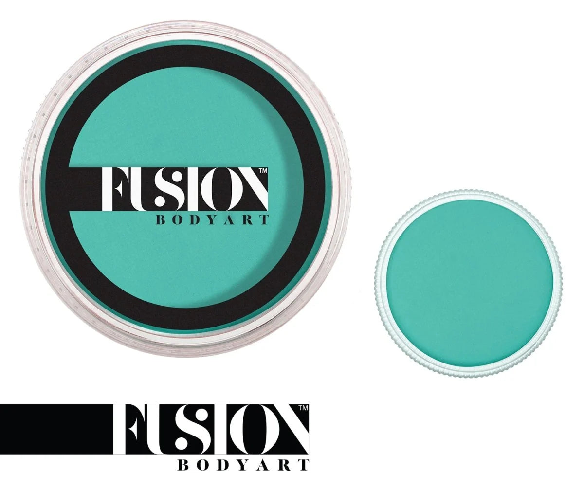A round container of Face Paint & Body Paint aqua Fusion - Prime Turquoise Paradise (32g), shown both with and without its clear lid.