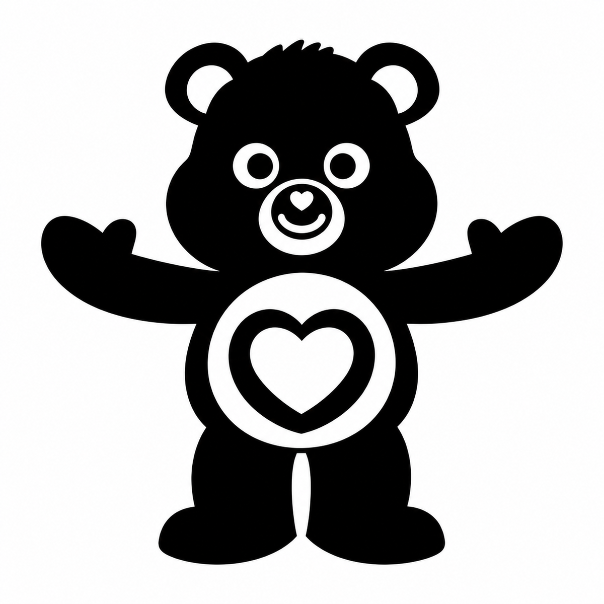 Infinity Faces Glitter Tattoo Faketoos - Love Bear (small) stencil silhouette of a teddy bear with open arms and a heart symbol on its chest in black and white.