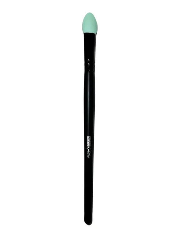 The Infinity Faces Vivid Glitter Gleam Applicator features a black handle and a teal, oval-shaped sponge tip, displayed against a white background.